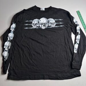 Vintage Thunder Sportswear Skulls Barbed Wire Long Sleeve Shirt Black XL Mens